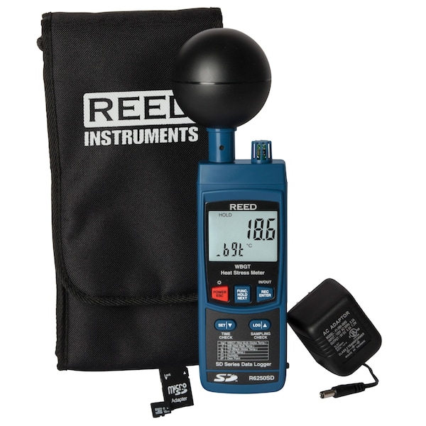 REED Data Logging Heat Stress Meter with Power Adapter and SD Card